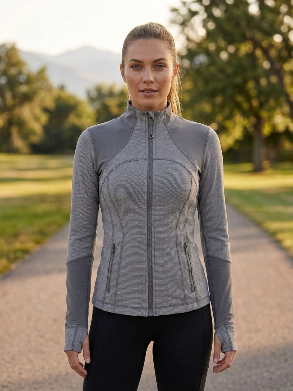 Lululemon Women's Gray Athletic Jacket Full Zip Thumbholes Zipped Pockets